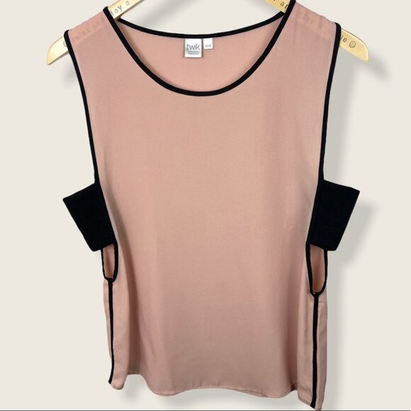Twik Simons Pink Black Sleeveless Colour Block Top Size Medium Cut Outs Minimal - Picture 7 of 7